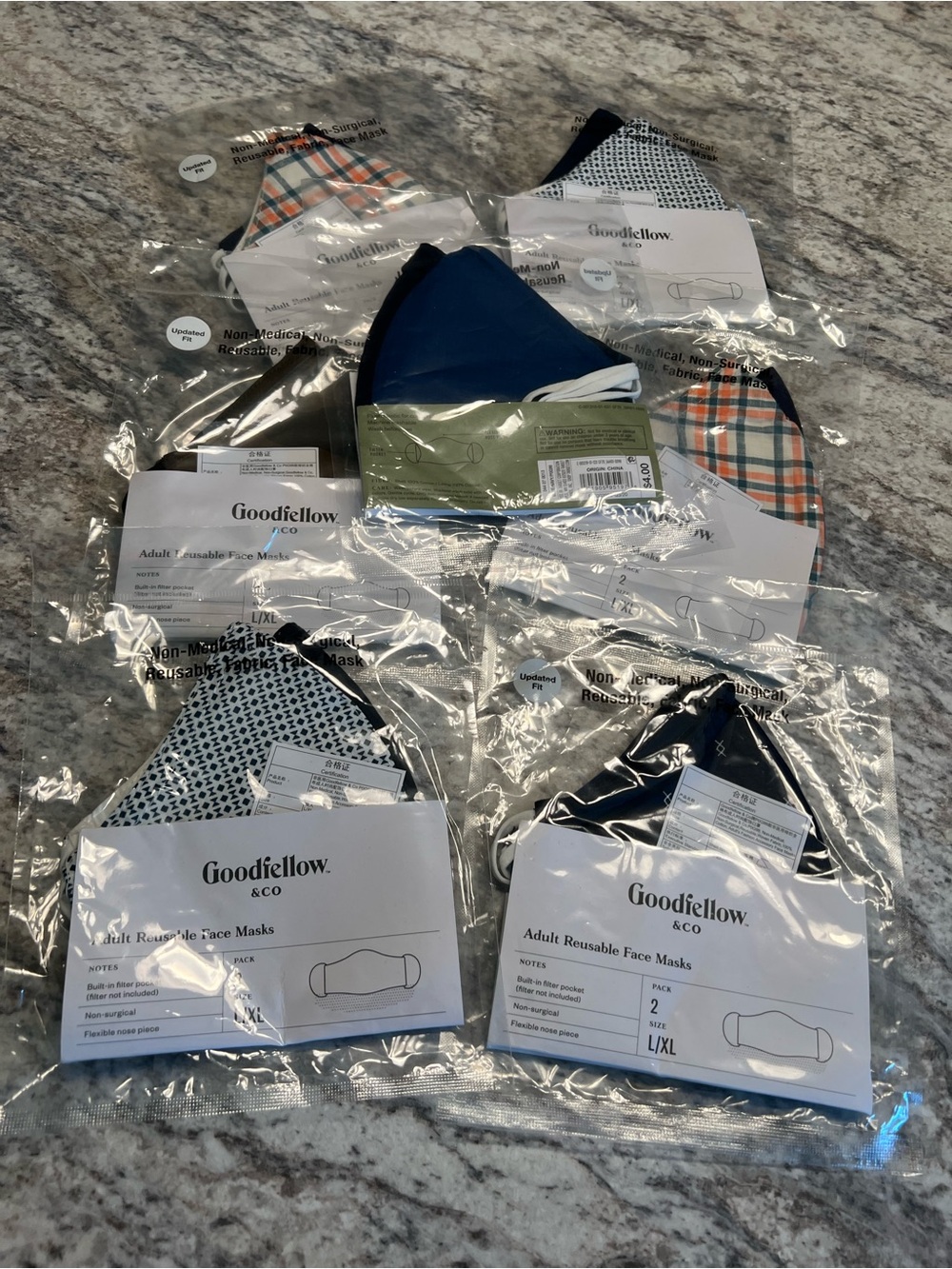 Goodfellow & Co Men's Reusable Face Masks  Blue, Plaid, Navy, Black - 7 packs